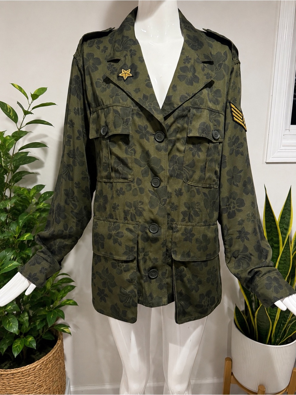 SMYTHE Bellows Pocket Army Jacket Floral Green | Retails $895 CAD